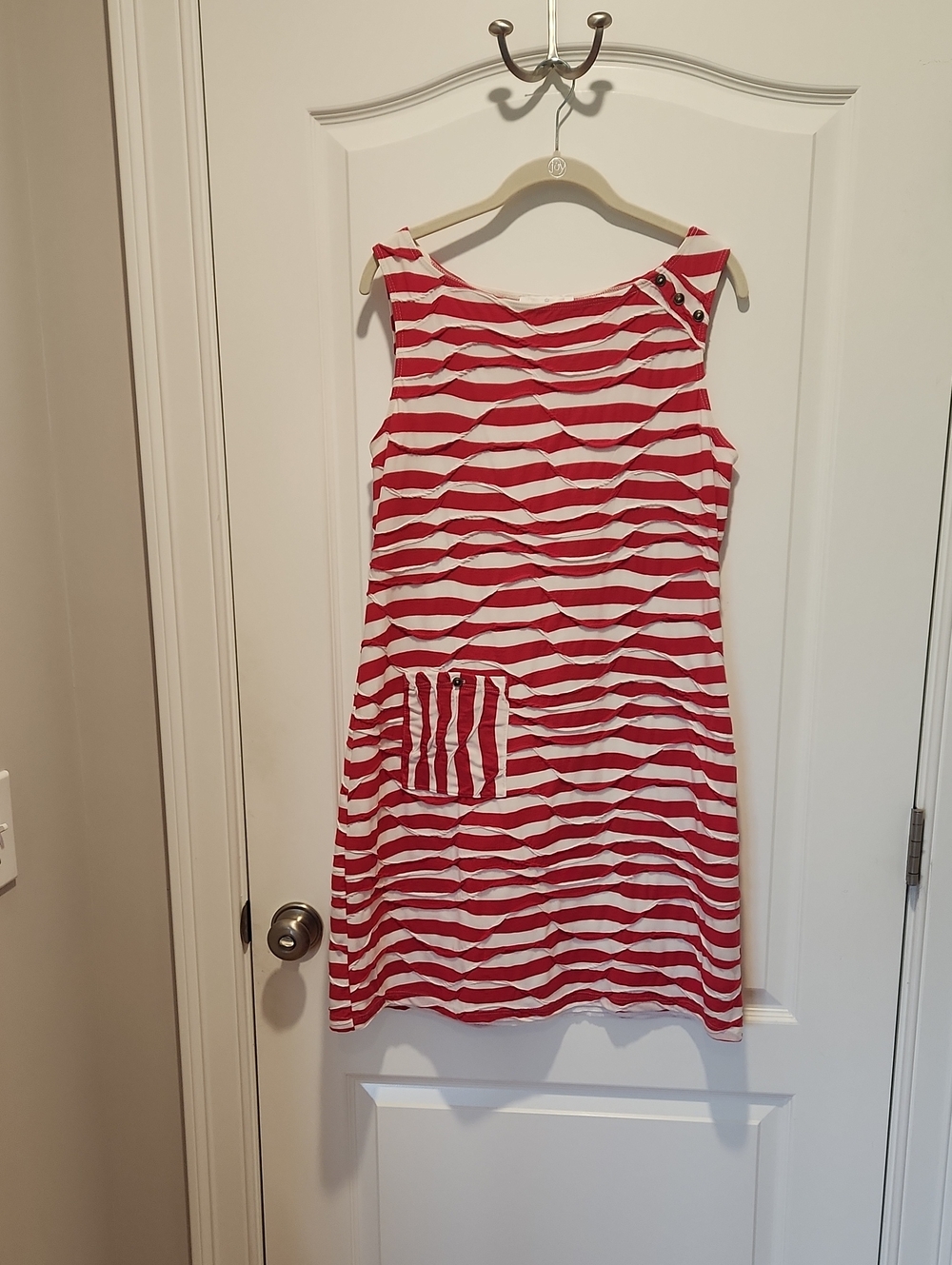 Papillon Blanc Red and White Striped Sleeveless Shift Dress